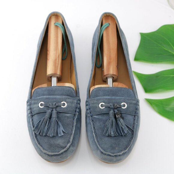 GH Bass Womens Bonnie Flat Size 9.5 Blue Suede Moccasin Moc Toe Tasseled Shoe - Picture 2 of 11
